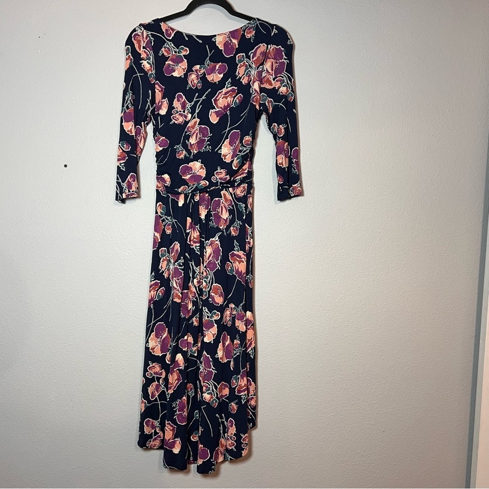 Anthropologie Maeve Midi Dress Floral Heppel Blue Purple Ruched Size Small - Picture 12 of 16